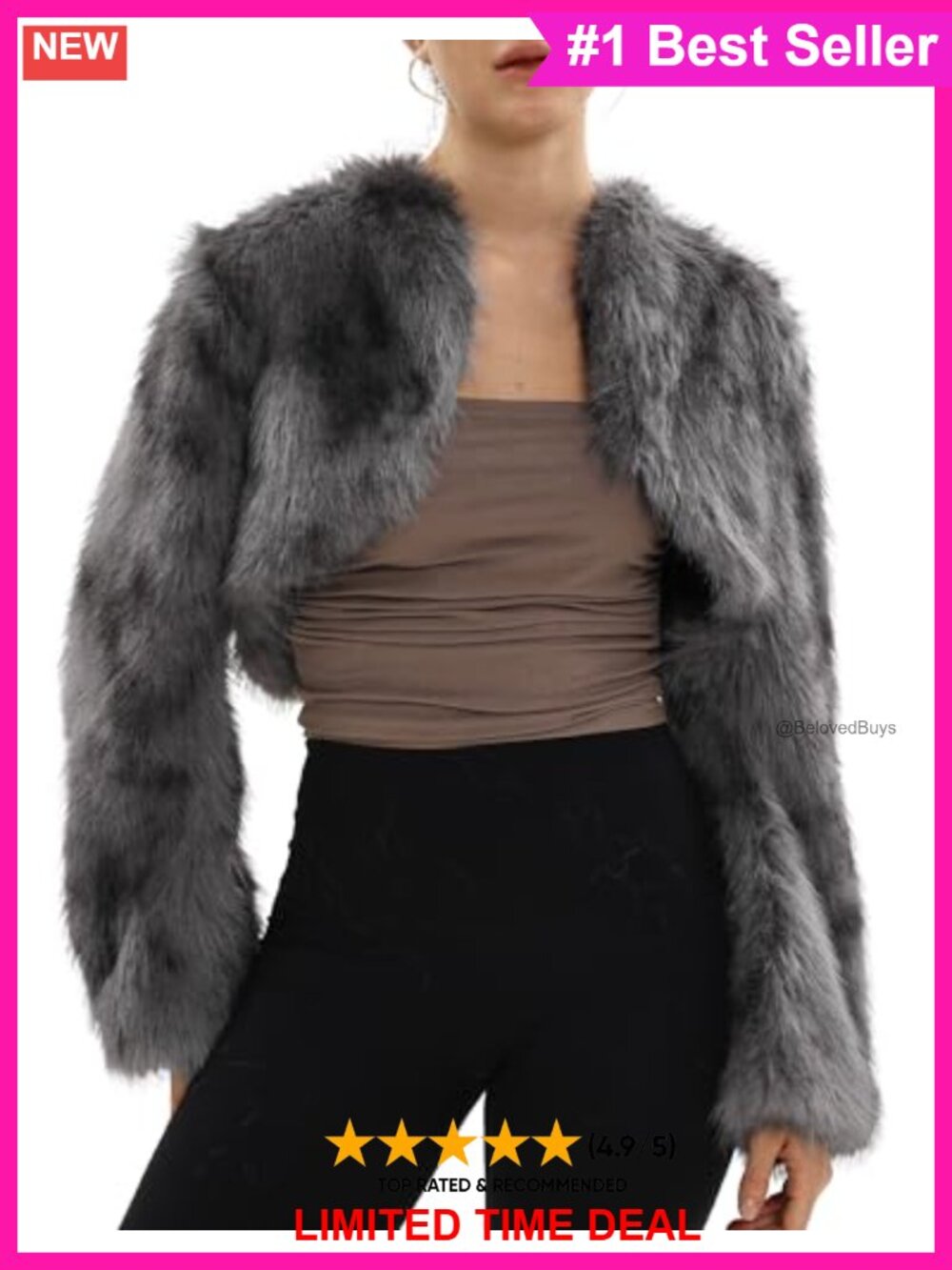 Faux Fur Cropped Jacket Open Front Long Sleeve Coat